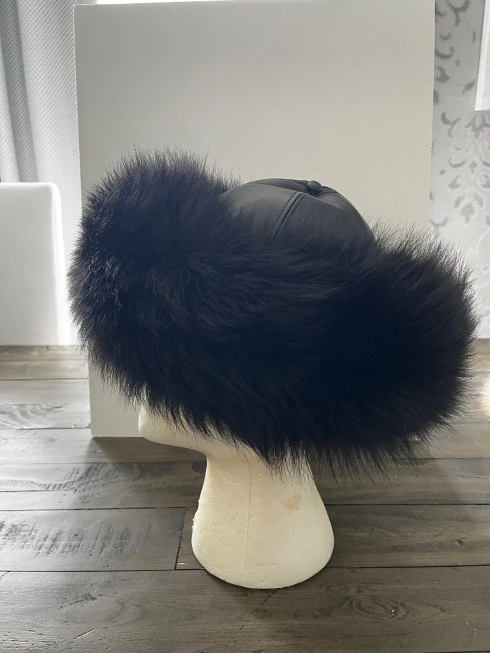 Vintage Black Fur Russian Cossack Hat Genuine Fur Leather Crown Winter Hat